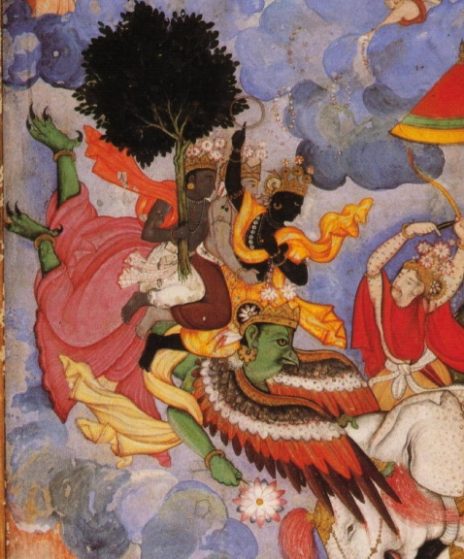 Krishna rides Garuda